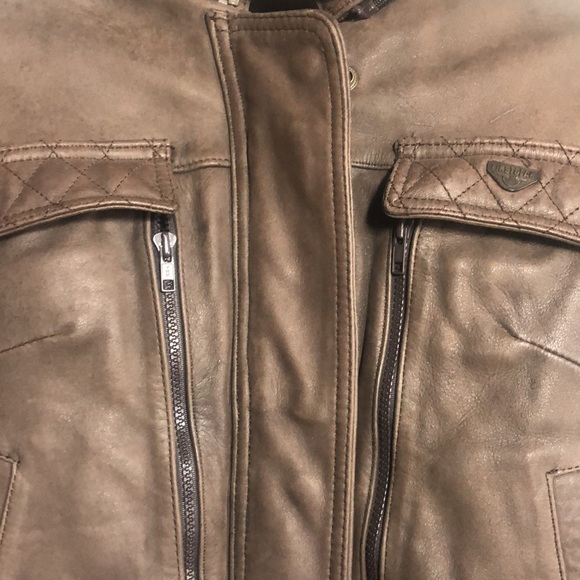 Women’s Leather Motorcycle Jacket; Brown; Size Medium - Picture 2 of 5